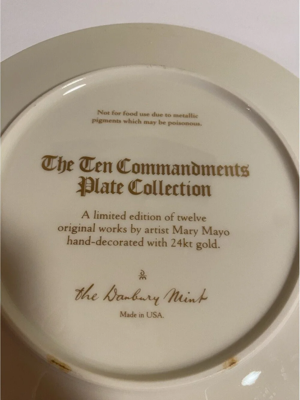 Danbury Mint, The Ten Commandments Plate Collection, 24K Gold, Tenth Commandment